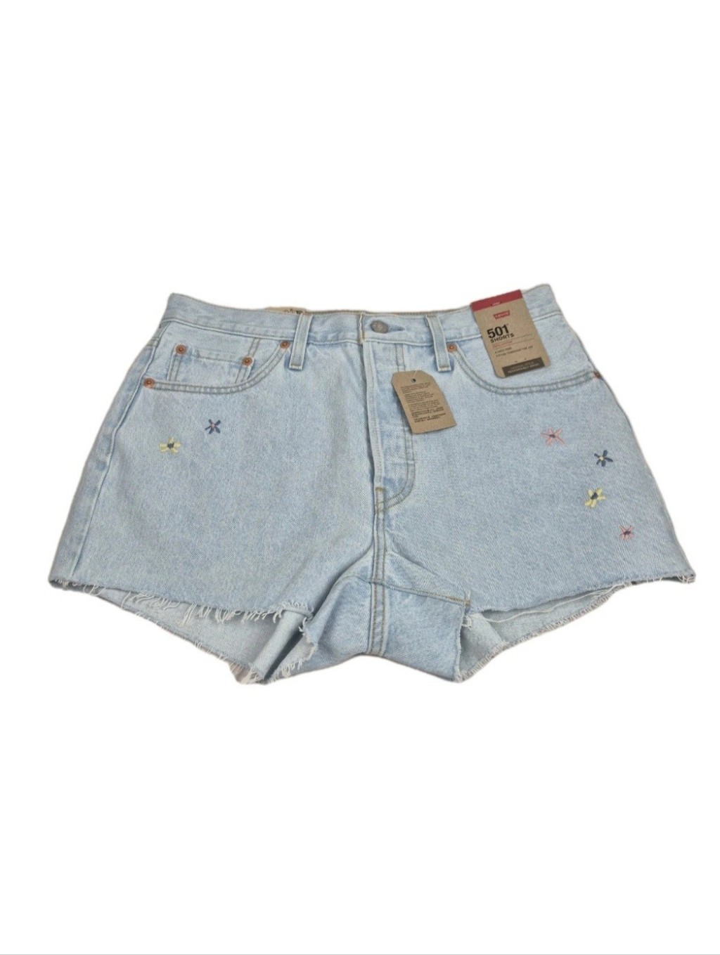 Levi's 501 Women's Jean Shorts Original Size 30 High Rise Embroidered Blue 28